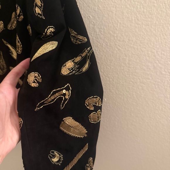 Gold Embellished Black Suede and Gold Women's Jacket - Picture 9 of 10